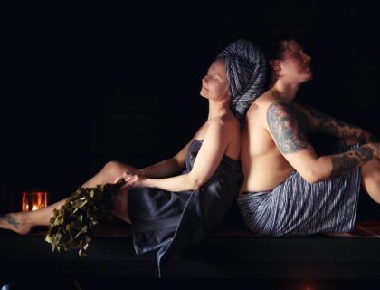 sauna en Finlandia en invierno