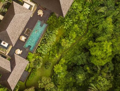 Vista aérea de una de las residencias del COMO Shambhala Estate.